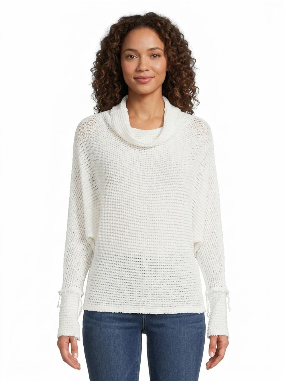 Elan Made in USA White Open Knit Dolman Sleeve Sweater Women Size One Size